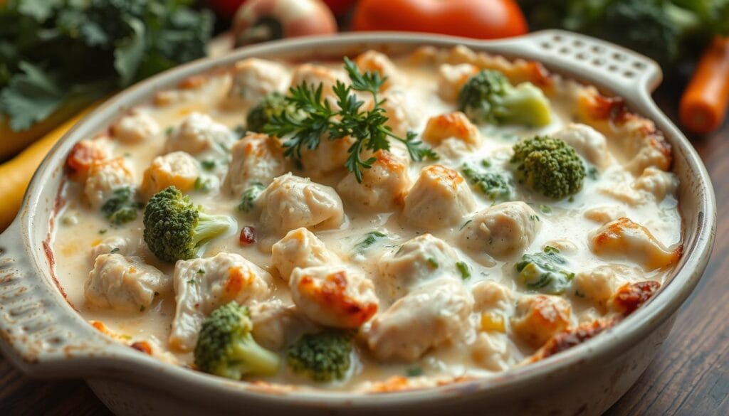 The Best Damn Creamy Chicken Broccoli Casserole with Cheese