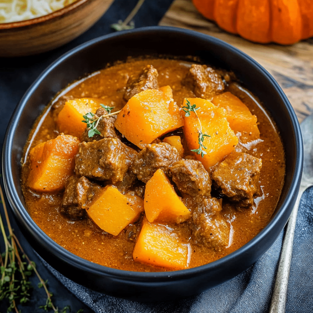 Beef Pumpkin Stew Recipe - emiliarecipes.com