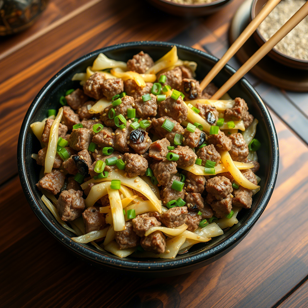 Chinese Ground Beef and Cabbage Stir Fry